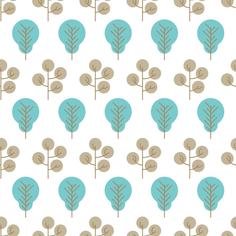 Seamless pattern with colored trees on white background. Vector illustration.