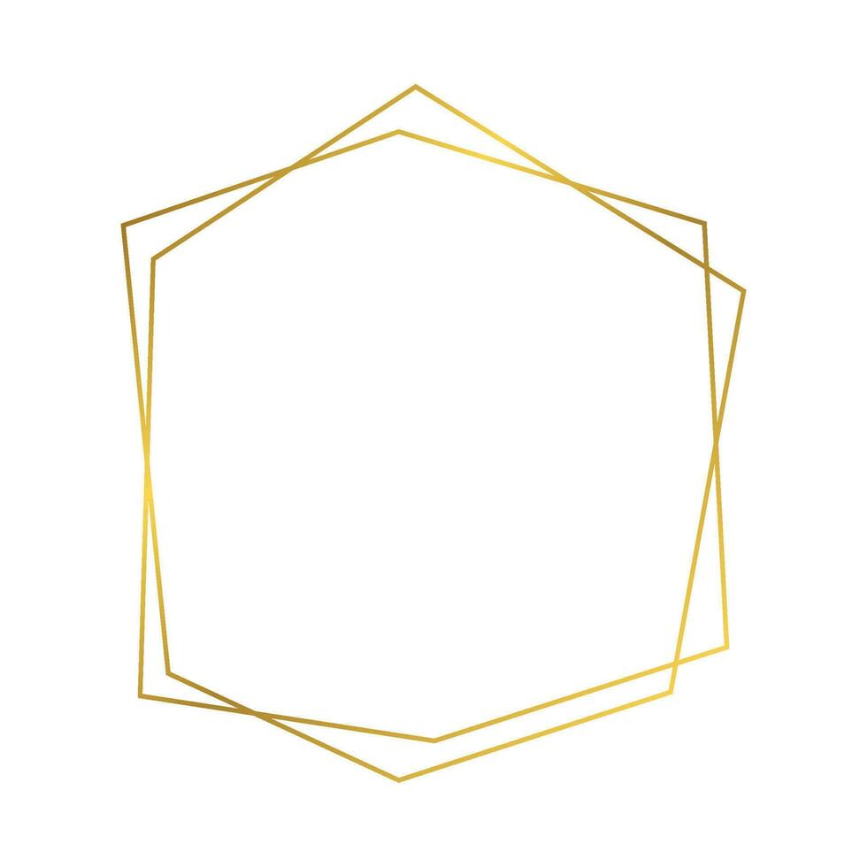 Gold geometric polygonal frame with shining effects isolated on white background. Empty glowing art deco backdrop. Vector illustration.