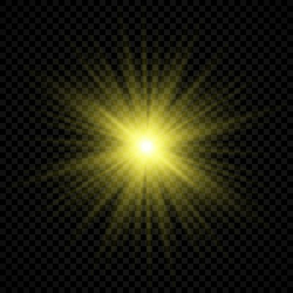 Light effect of lens flares. Yellow glowing lights starburst effects with sparkles vector
