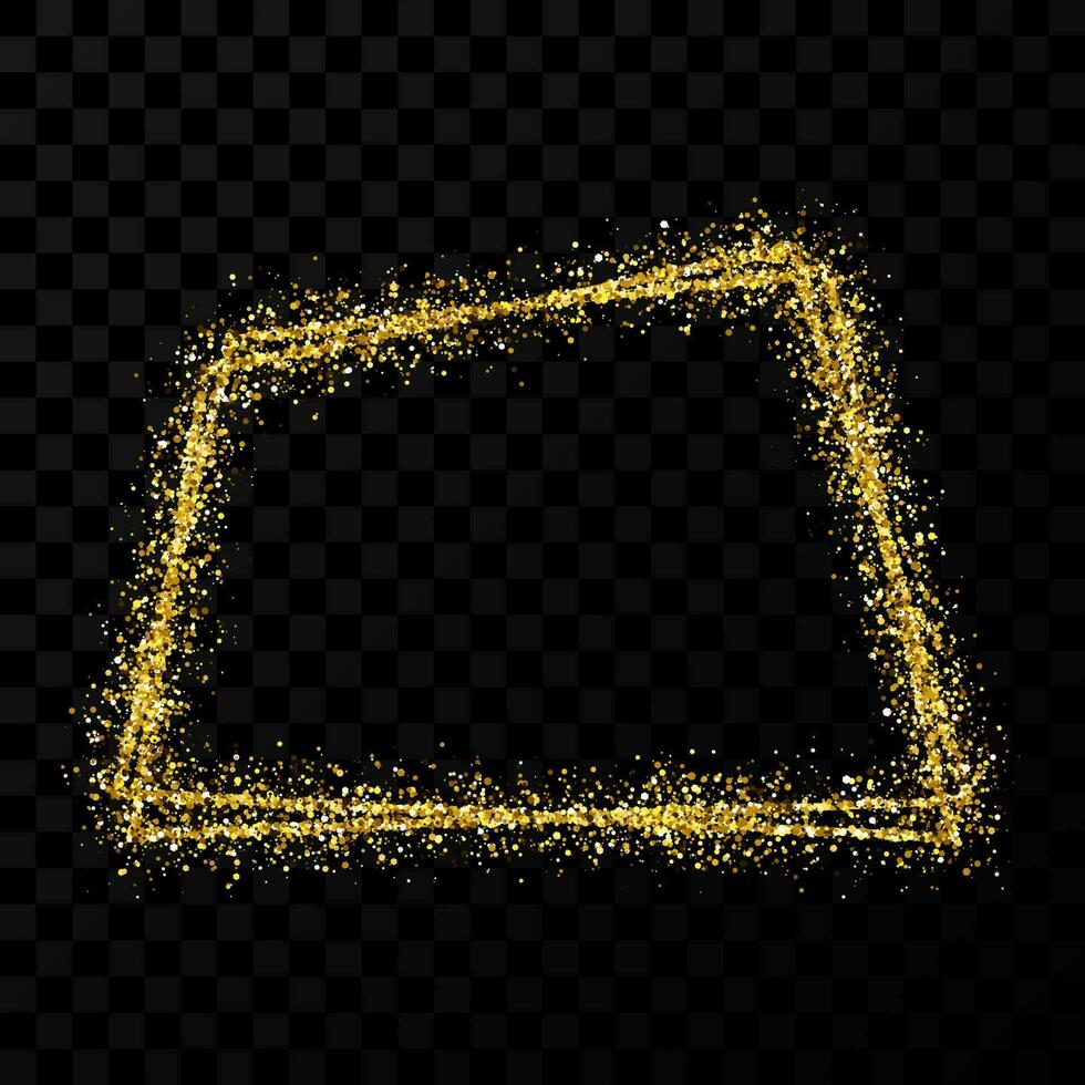 Gold double trapezoid frame. Modern shiny frame with light effects isolated on dark vector