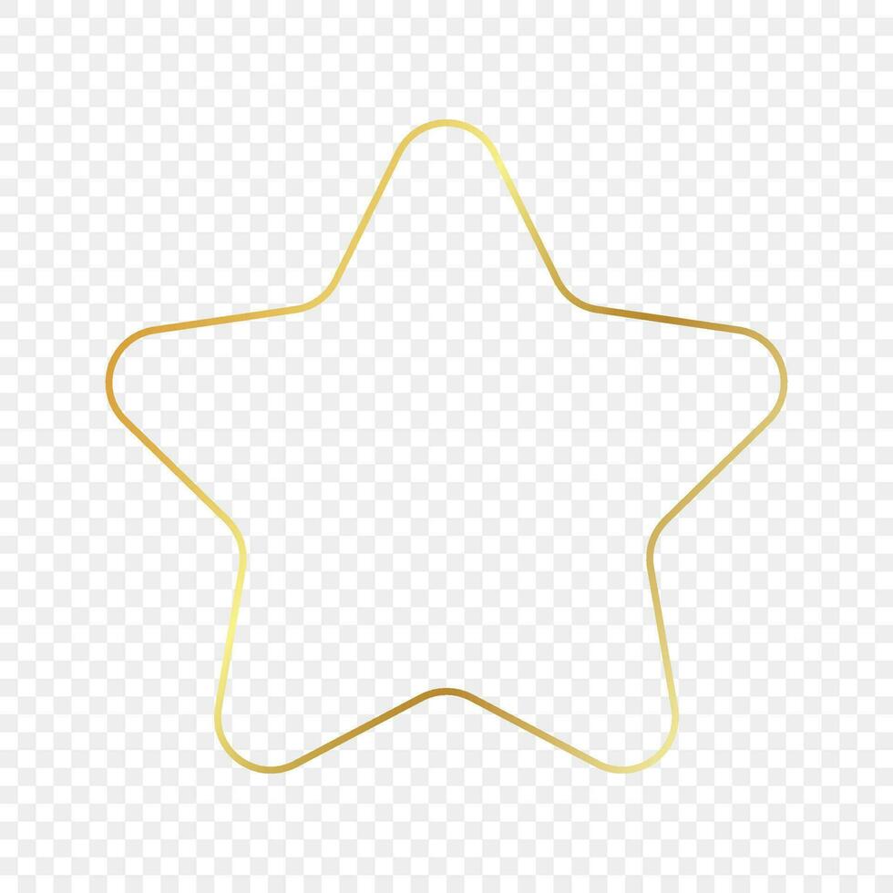 Gold glowing rounded star shape frame isolated on background. Shiny frame with glowing effects. Vector illustration.