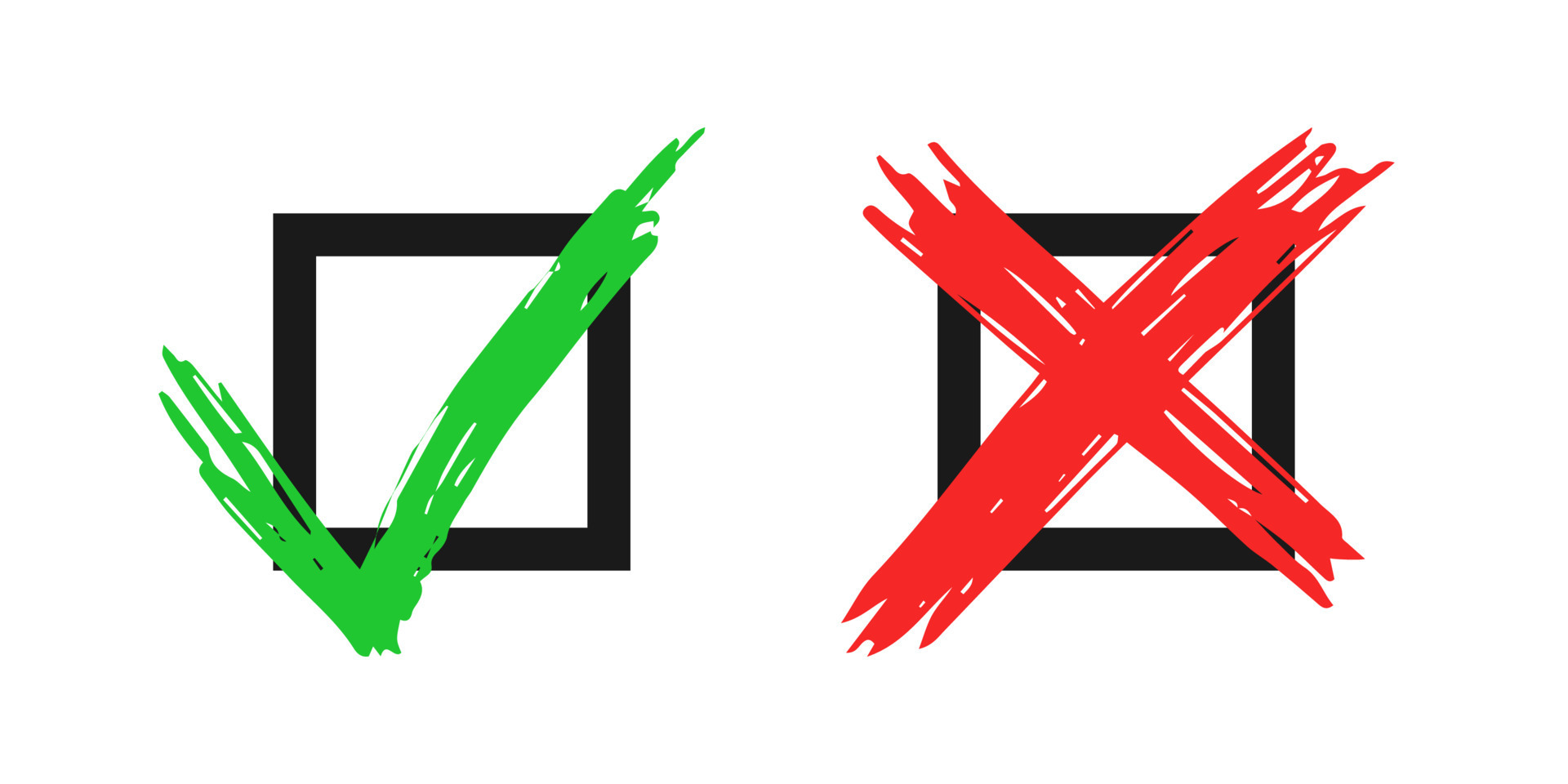 Premium Vector  Green check and red cross mark set. hand drawn doodle  sketch style. vote, yes, no drawn concept. checkbox, cross mark with  square, circle element. vector illustration.