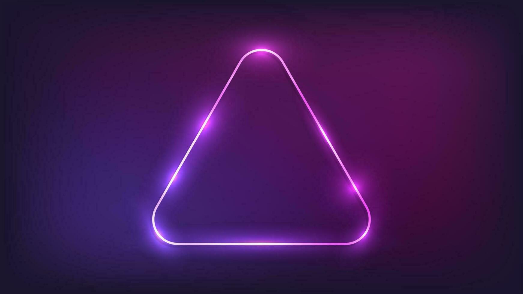 Neon rounded triangle frame with shining effects on dark background. Empty glowing techno backdrop. Vector illustration.