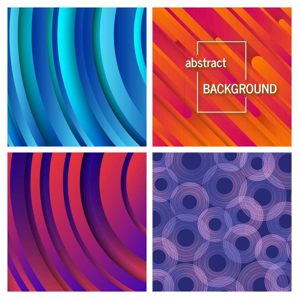 Set of four abstract trendy geometric background. Card design. Beautiful futuristic dynamic pattern design. Vector illustration