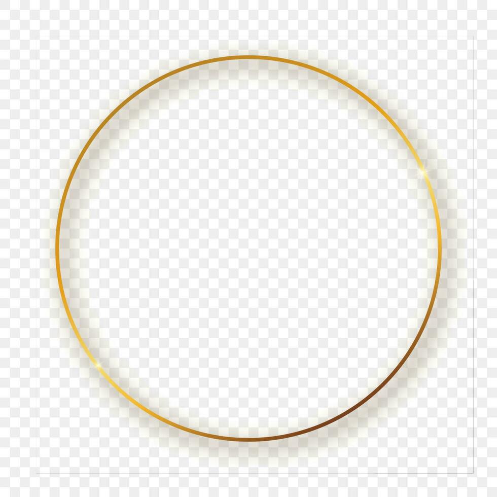 Gold glowing circle frame with shadow isolated on background. Shiny frame with glowing effects. Vector illustration.