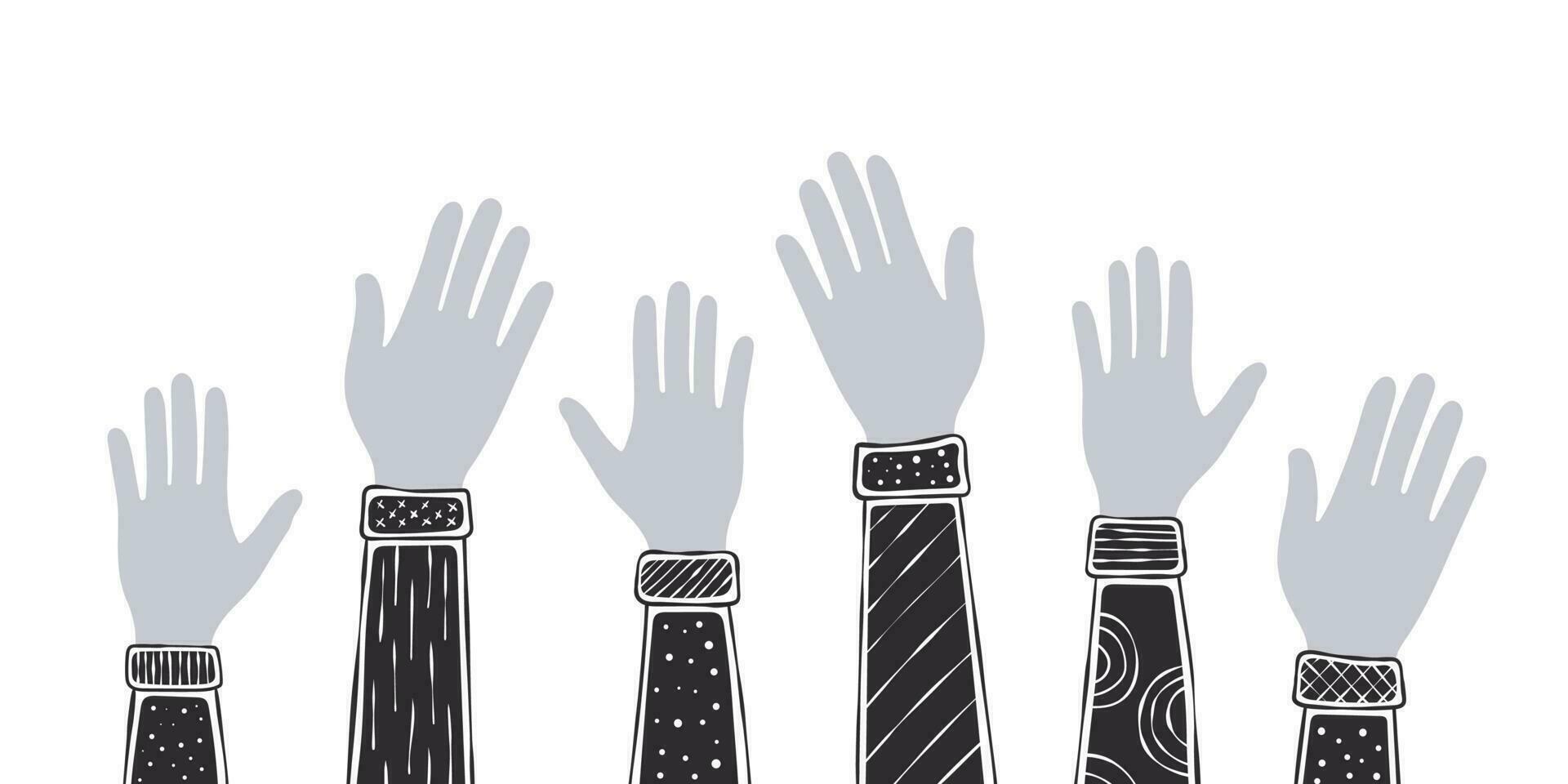 Painted hands. Set of silhouettes raised up different hands. Vector scalable graphics