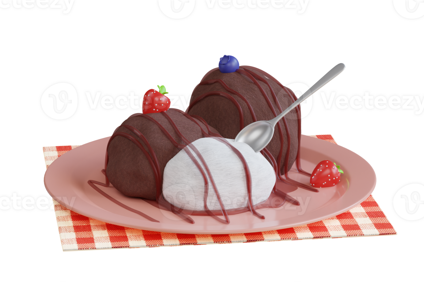 Ice cream scoops 3d illustration. Ice cream ball with chocolat and