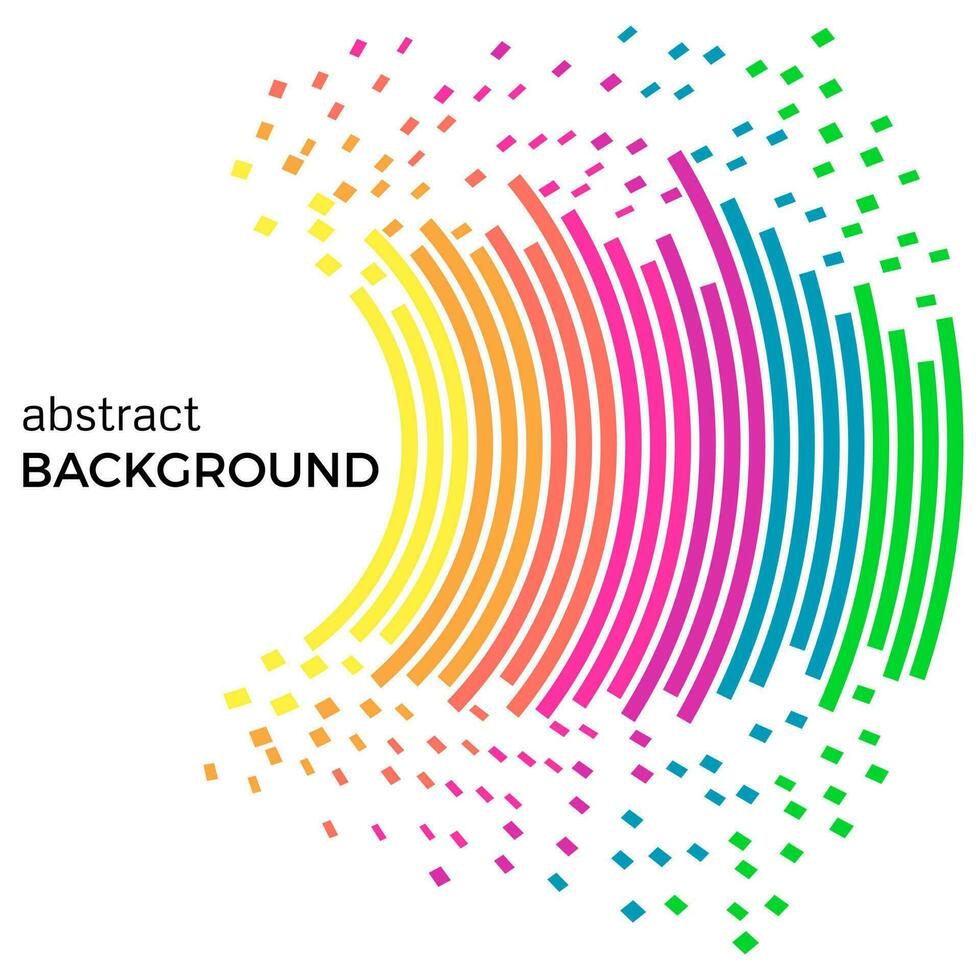 Abstract background with colorful rainbow lines and flying pieces. Colored circles with place for your text on a white background. vector