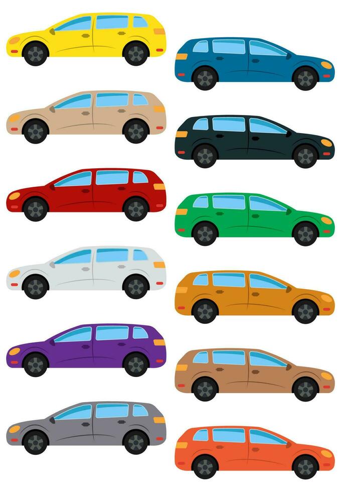 conjunto de coche multicolor. ilustración vectorial aislada. vector
