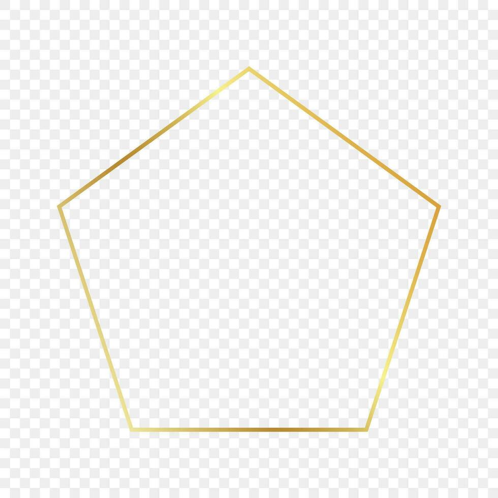 Gold glowing pentagon shape frame isolated on background. Shiny frame with glowing effects. Vector illustration.