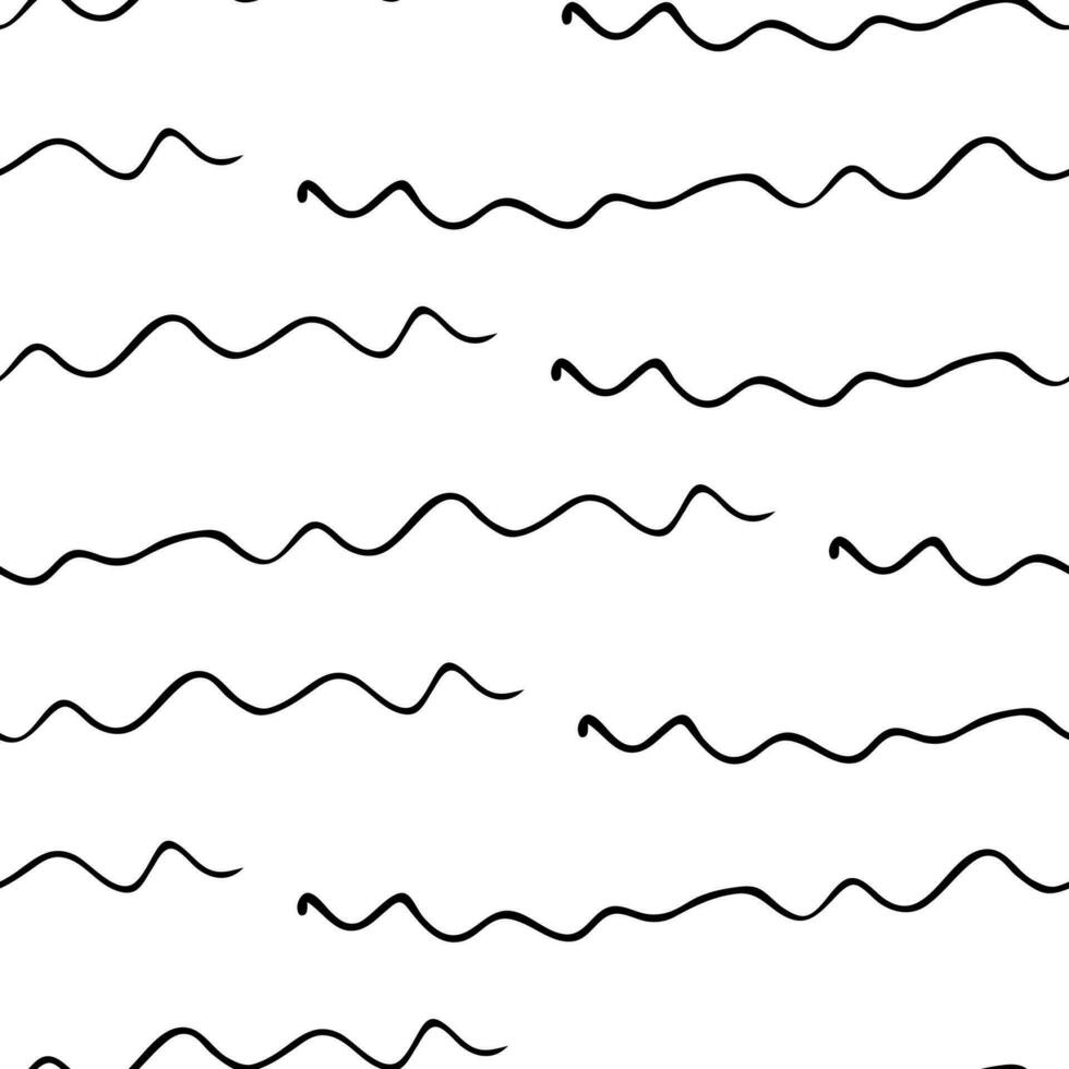 Seamless pattern with black hand drawn doodle wavy lines on white background. Abstract grunge texture. Vector illustration