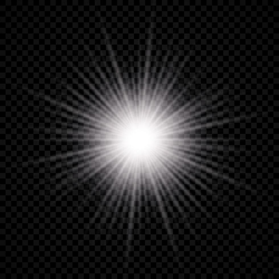 Light effect of lens flare. White glowing light explodes with starburst effects and sparkles vector