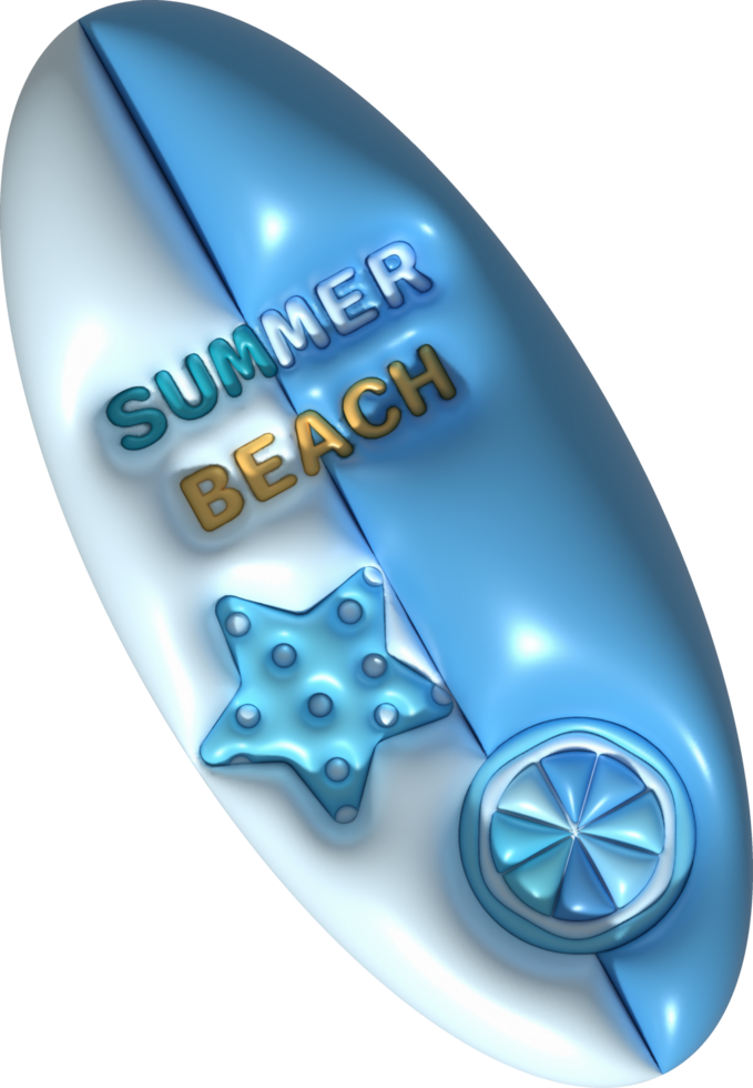 illustration 3d. Summer surfboard icon. For design. png