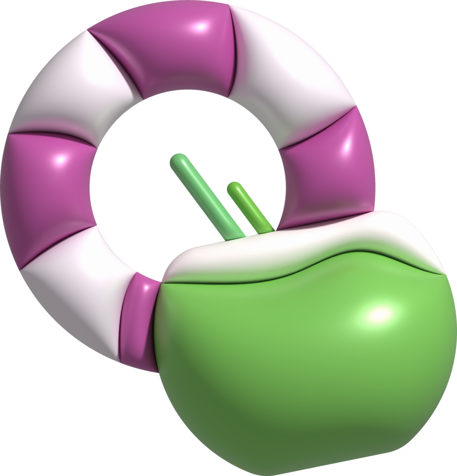 illustration 3D. Set of rubber rings and summer coconuts for design. png