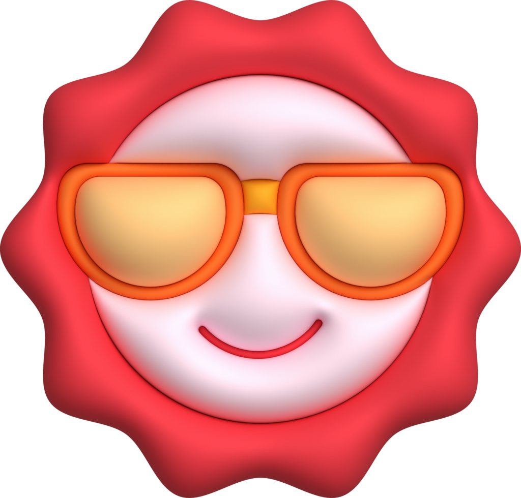 illustration 3d. Sun icon wearing sunglasses. Summer. For design. png