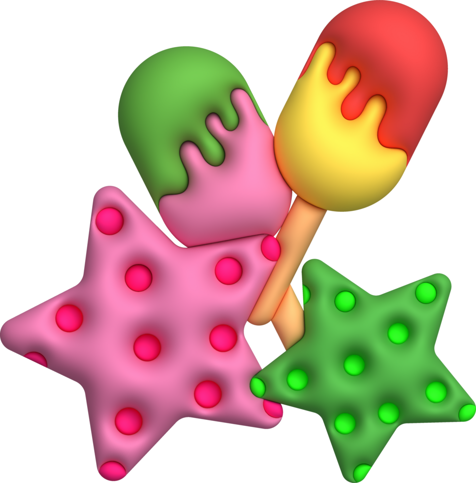 ilustração 3d. verão estrelas do mar e gelo creme conjunto para Projeto. png