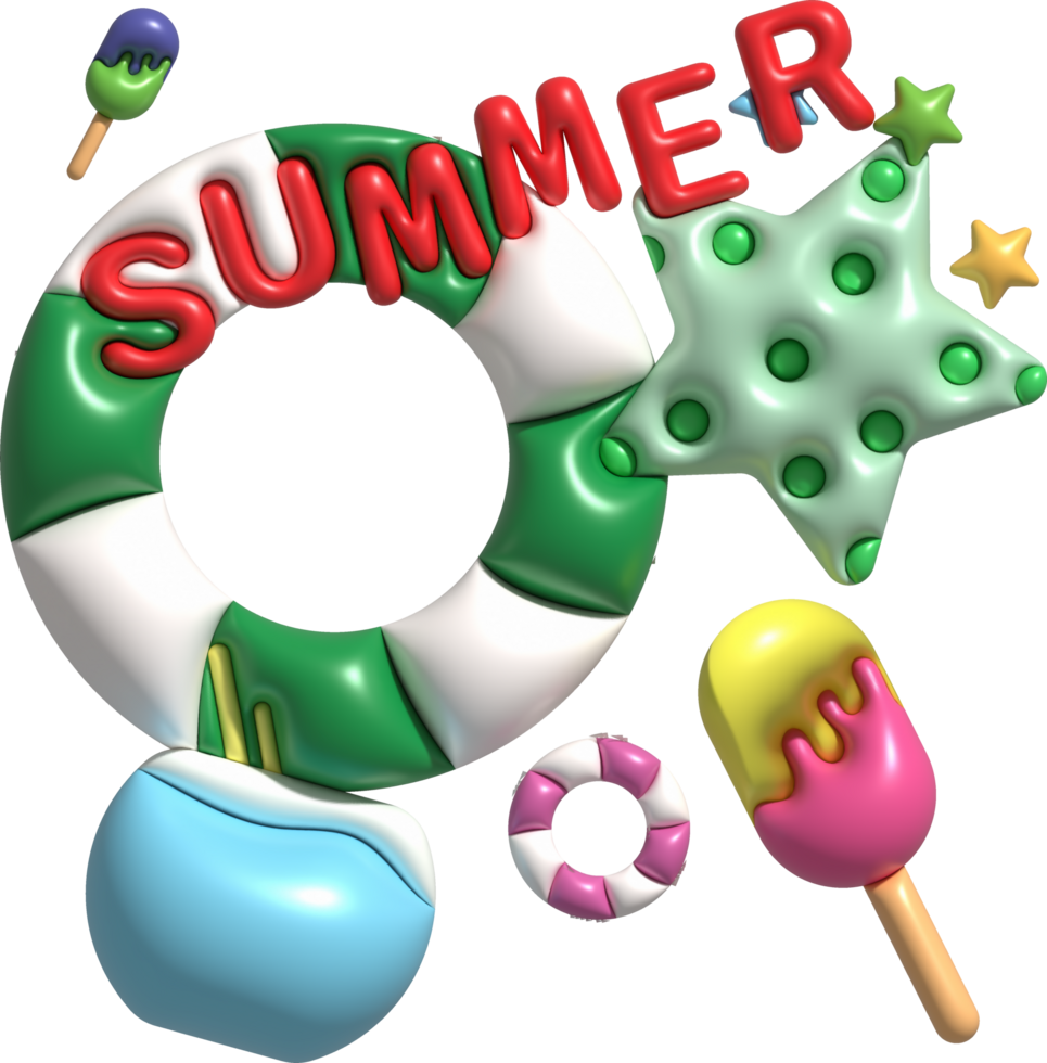 illustration 3d, icon set, starfish, ice cream, summer, for design png
