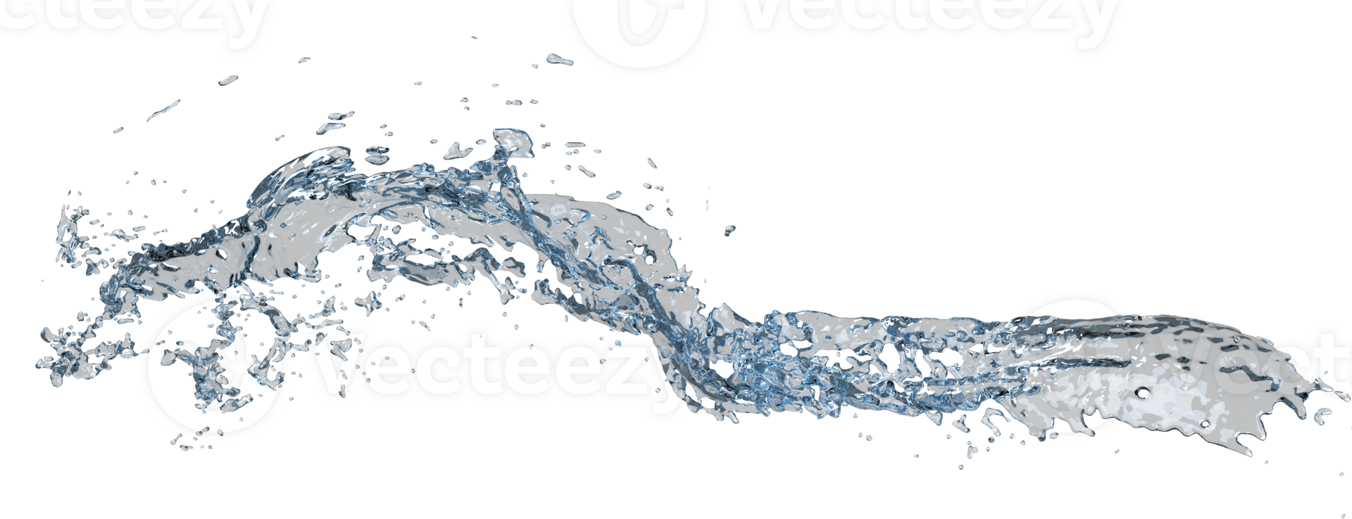 3d water splash transparent, clear blue water scattered around isolated. 3d render illustration png
