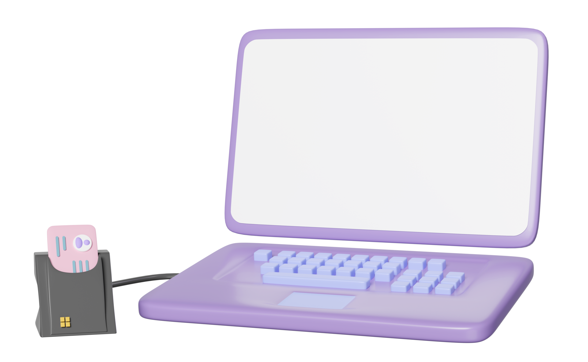 3d purple laptop computer with smart card reader external usb card