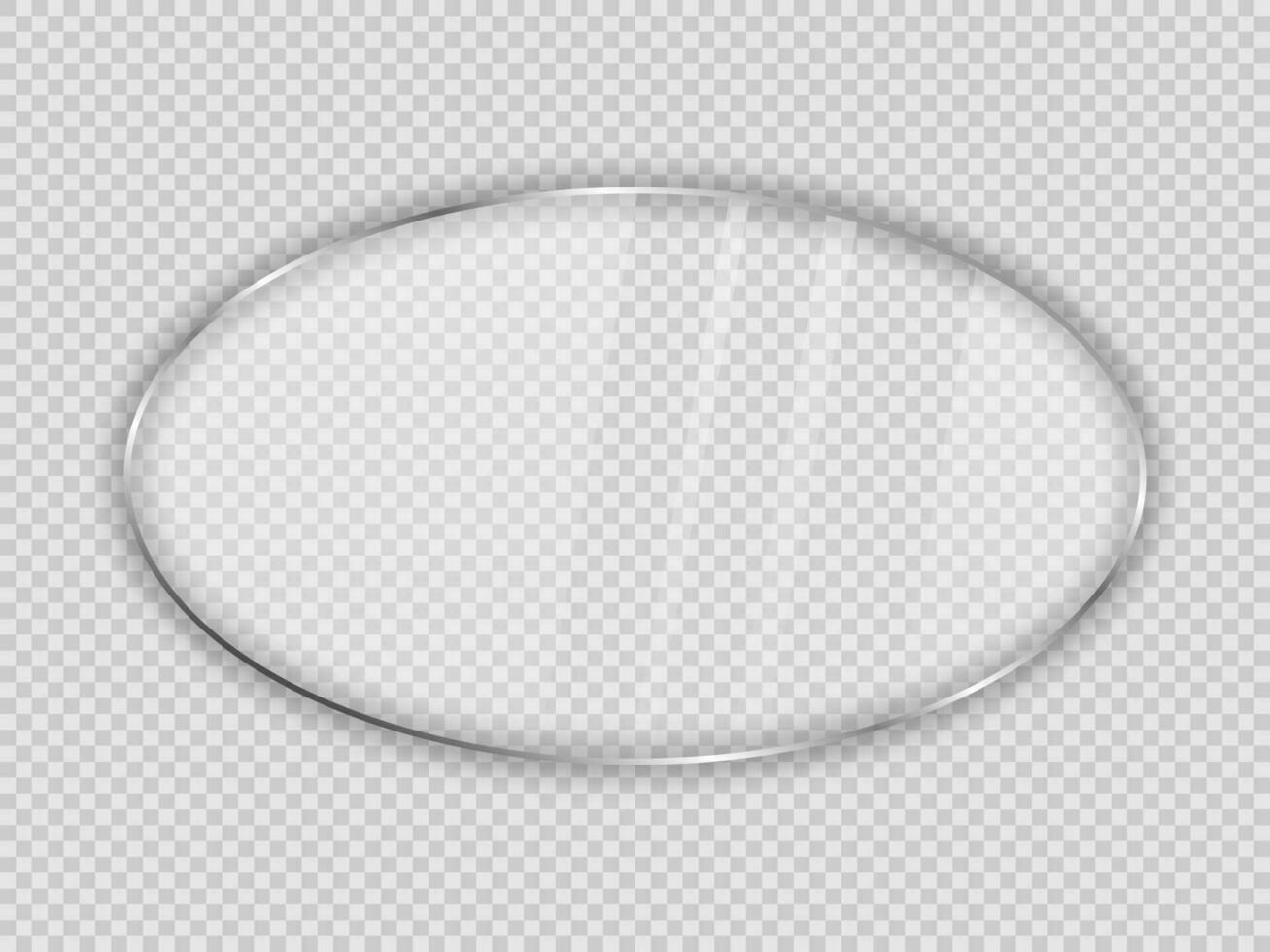 Glass plate in oval frame isolated on transparent background. Vector illustration.