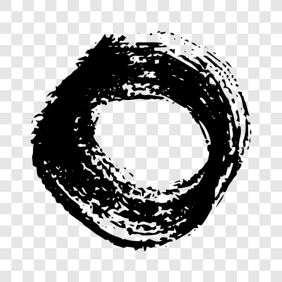 Black grunge brush strokes. Painted rounded shape. Ink circle spot vector