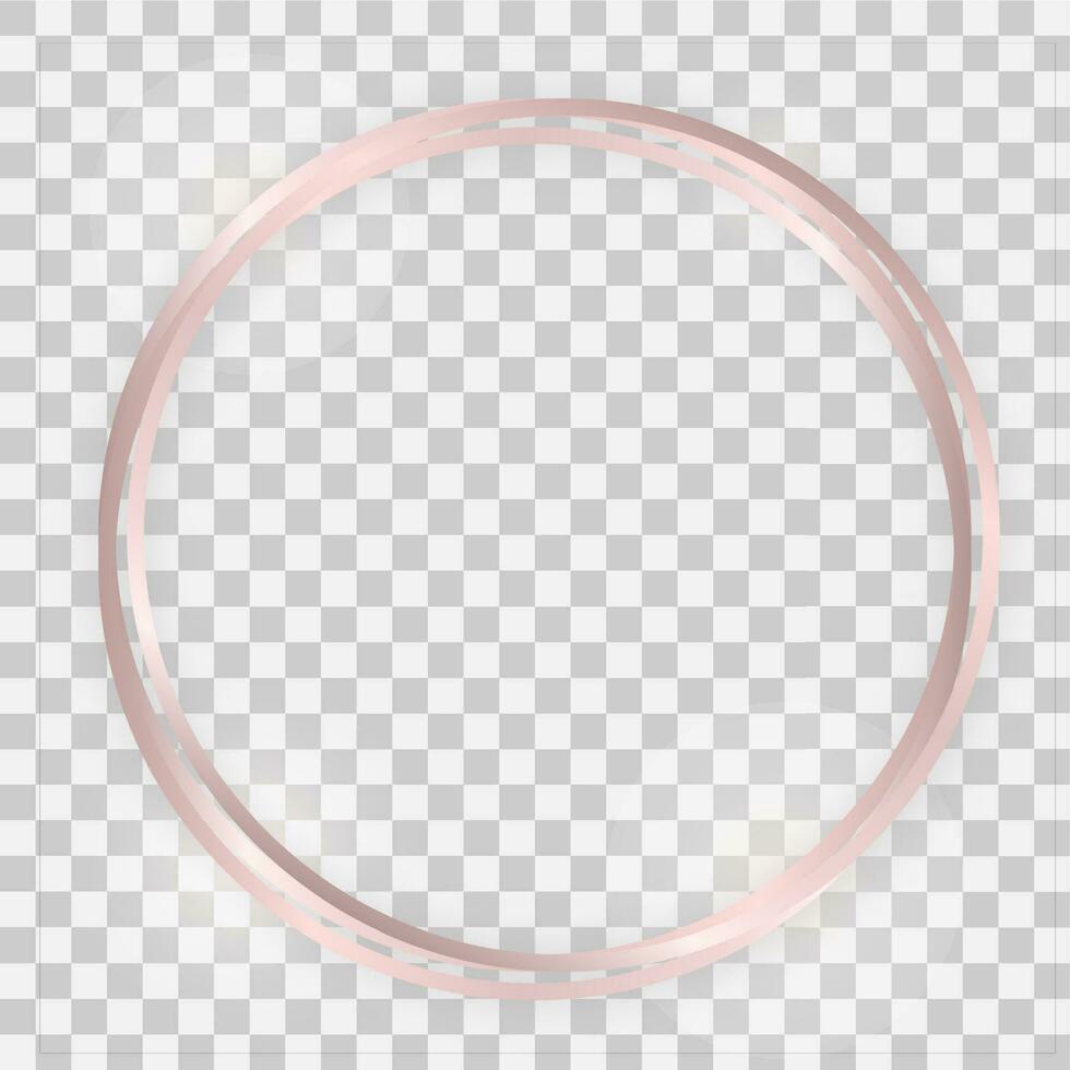 Triple rose gold shiny circle frame with glowing effects and shadows vector