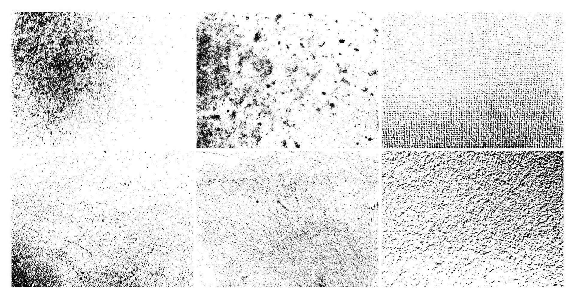 Grunge grainy dirty texture. Set of six abstract urban distress overlay backgrounds. Vector illustration