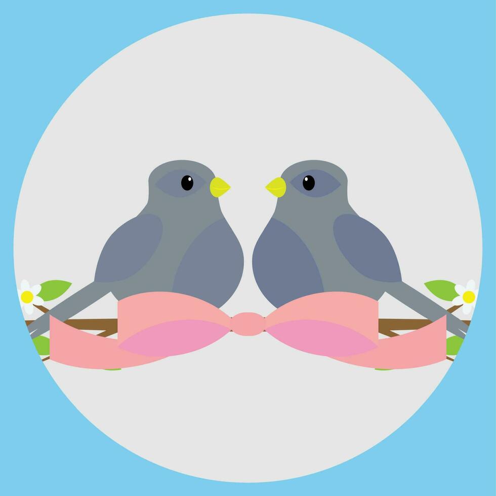 Sweethearts on a branch icon. Valentine and wedding, valentines day and love couple, bird on branch and sweetheart love. Vector flat design illustration