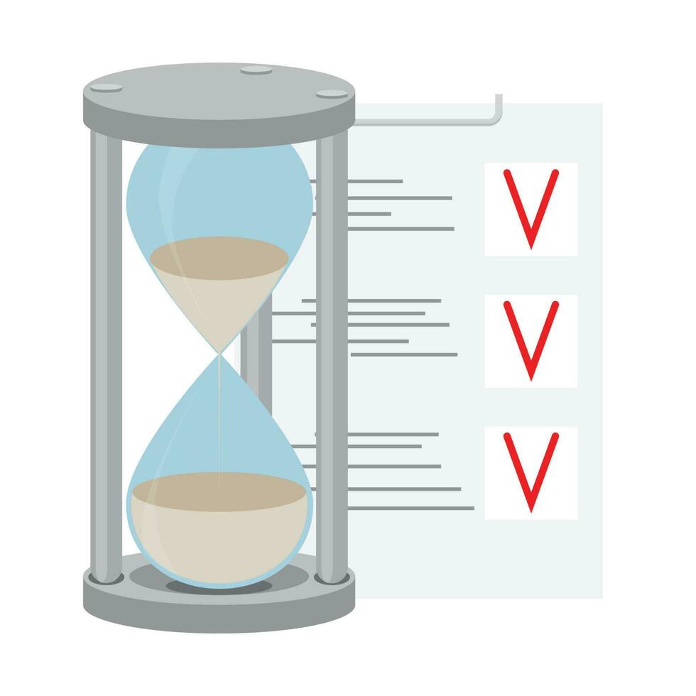 Time management. To-do list and hourglass vector