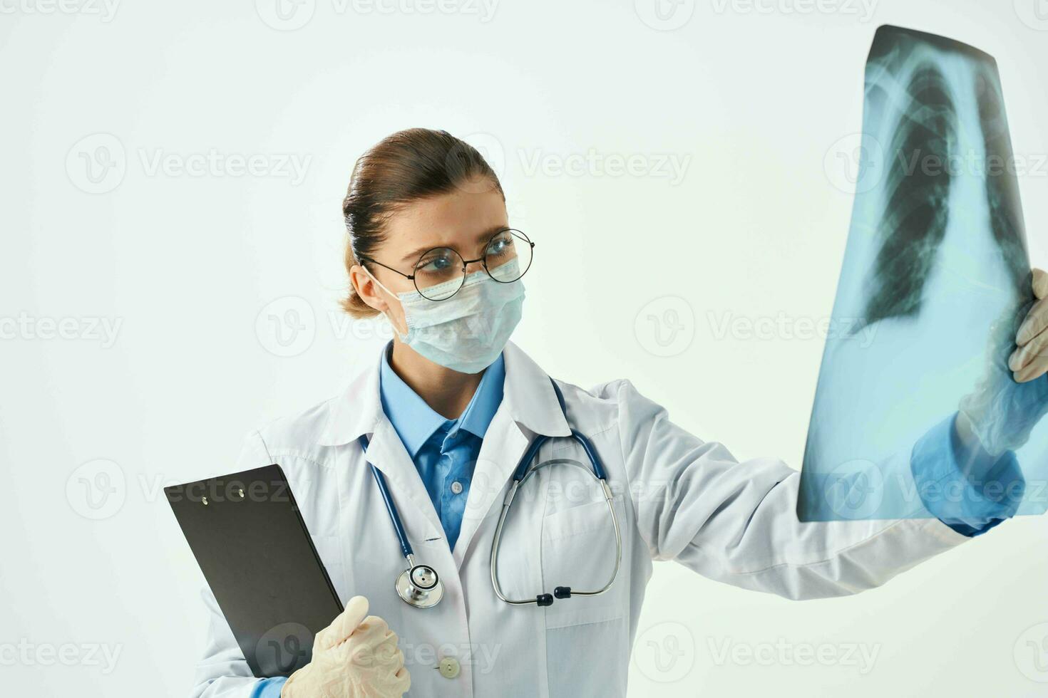 female doctor medical mask white coat work professional hospital photo