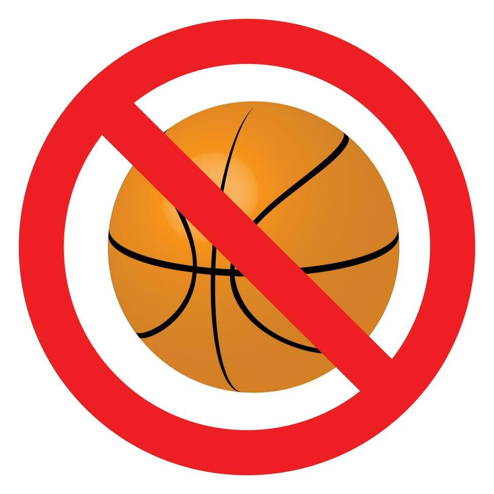 Prohibition to play with the ball basketball. Ban play sport basketball, game activity stop. Vector illustration