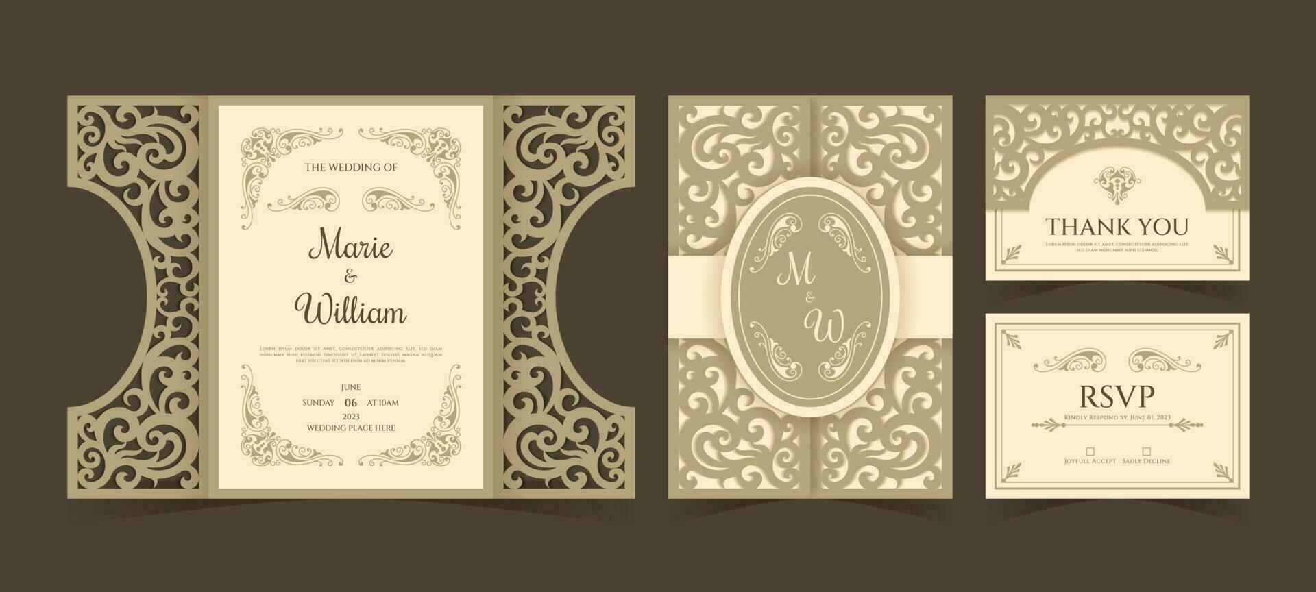 plantilla de invitación de boda cortada con láser vector