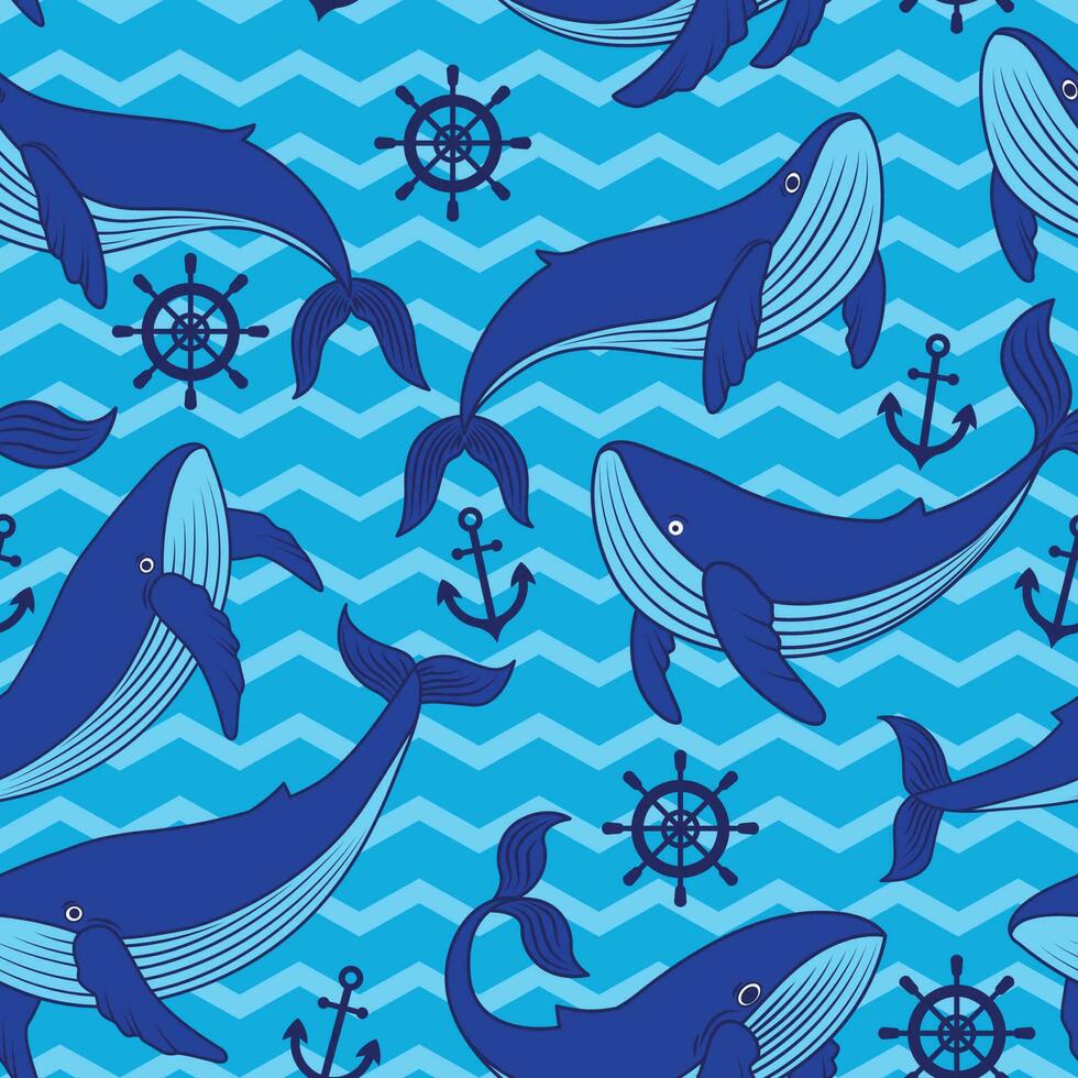 Vector pattern with whales on a striped background