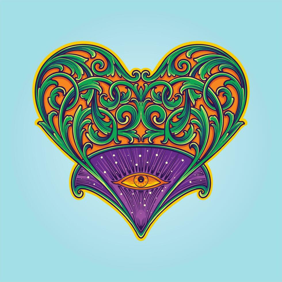 clásico grabado ornamento con corazón forma frontera ilustraciones vector