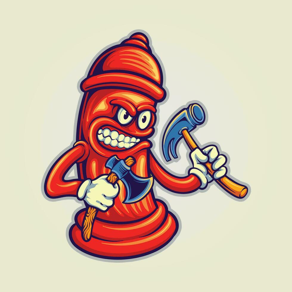 Angry hydrant pillar fire protection cartoon illustration vector