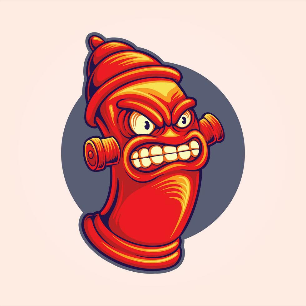 Fire hydrant rescue squad angry logo illustrations vector