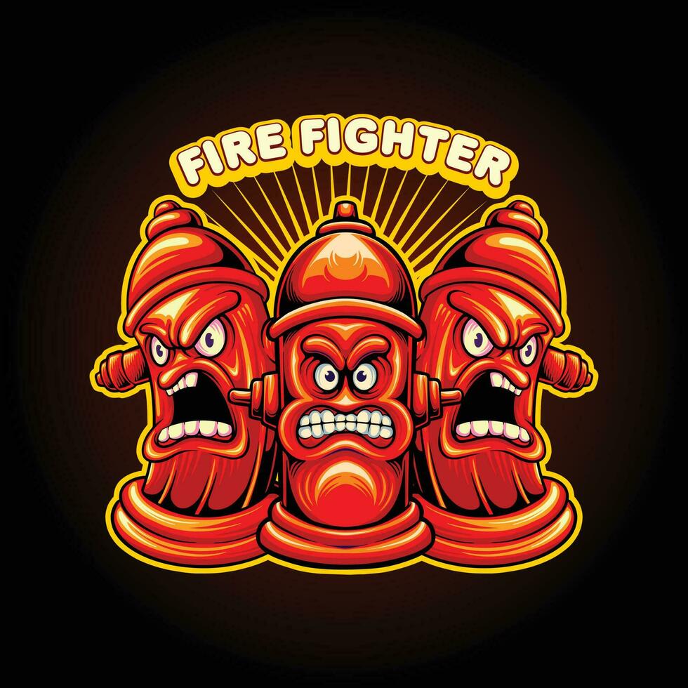 Hydrant pillar fireman department cartoon logo illustrations vector