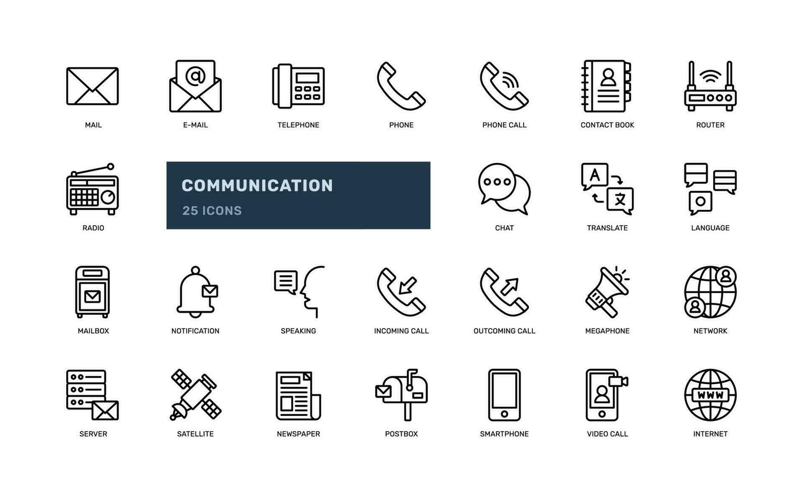 communication and telecommunication connection network contact phone detailed outline line icon set vector