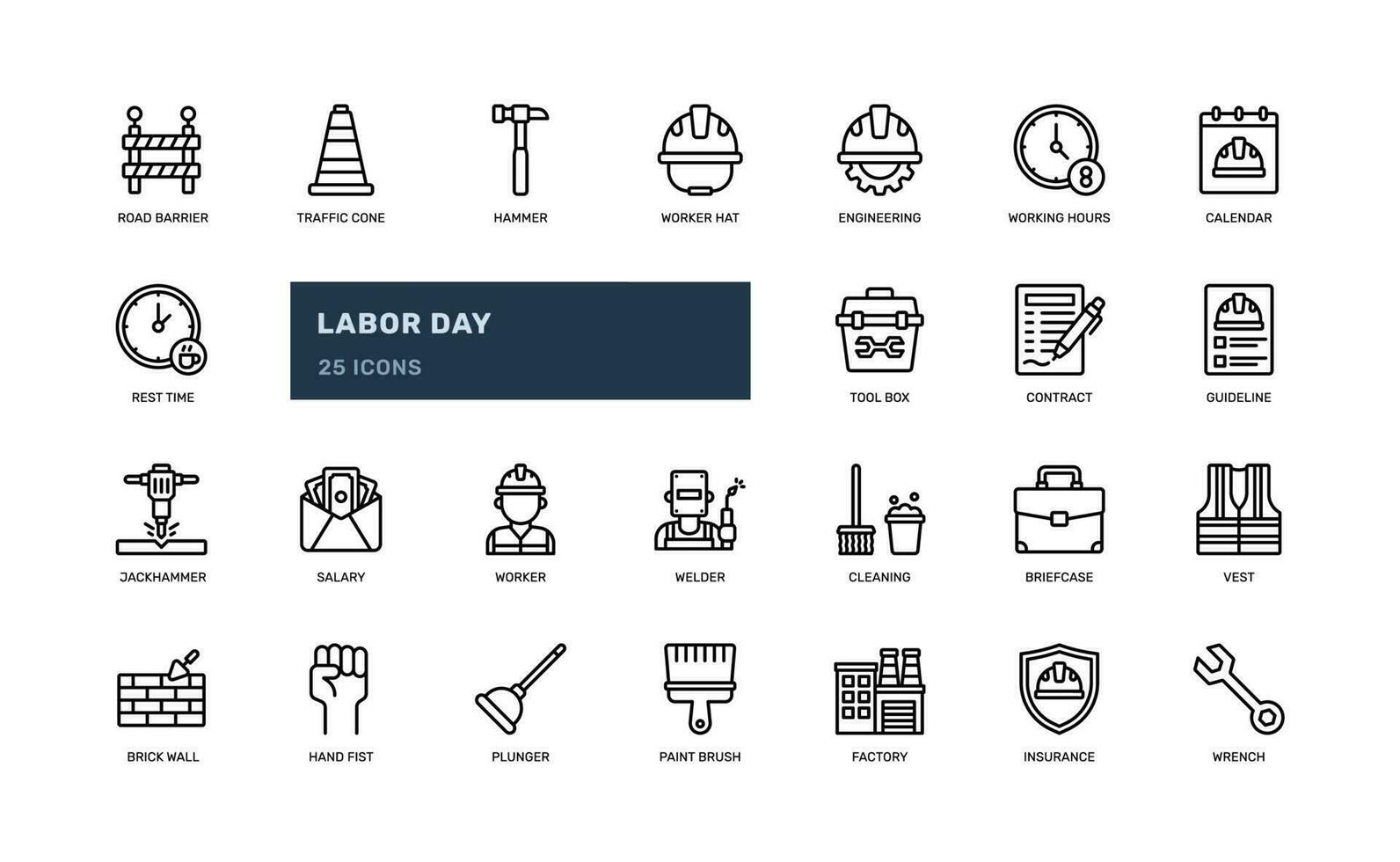 Labor day worker engineer element with tolls maintenance detailed outline line icon set vector