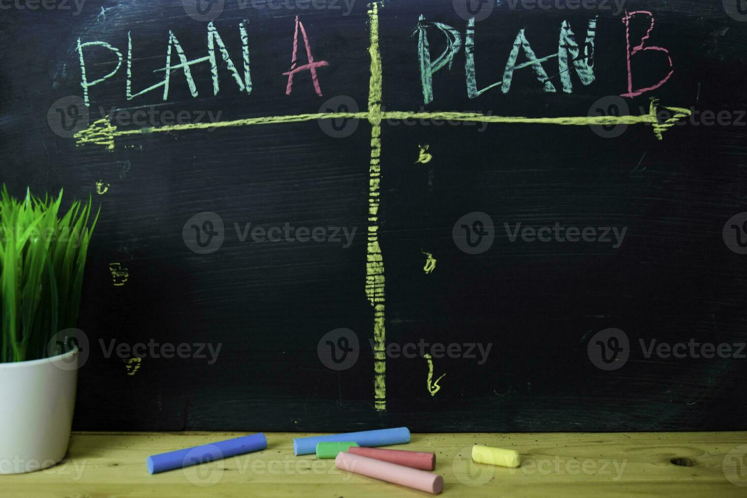 Plan A or Plan B written with color chalk concept on the blackboard photo