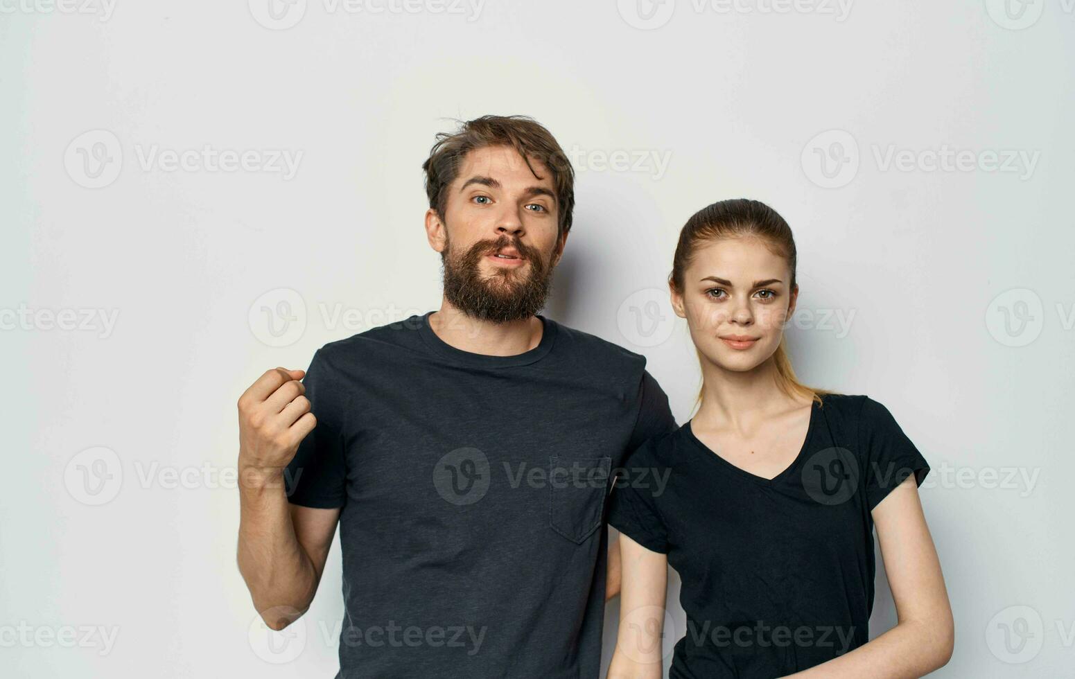 young couple in black t-shirts communication lifestyle friendship photo