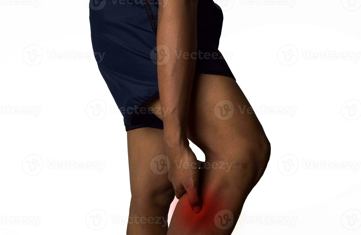 Man calf pain with an anatomy injury caused by sports accident or arthritis. Massaging painful leg calf. Joint injury or disease concept photo