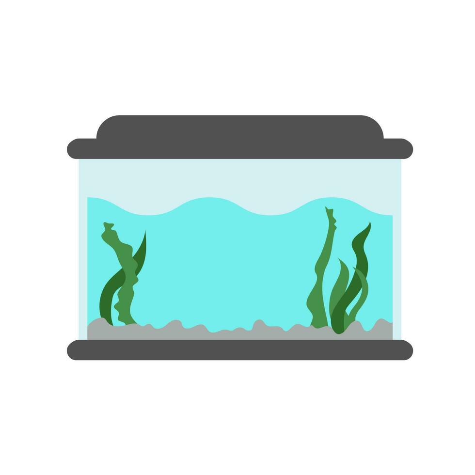 Rectangular aquarium with green algae. Vector illustration in flat style. Empty aquarium