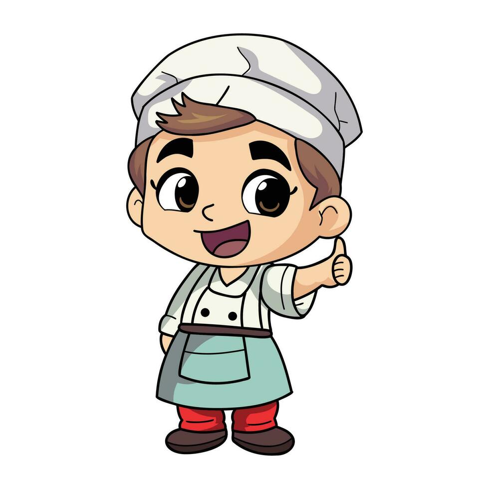 Happy chef male character illustration in doodle style vector