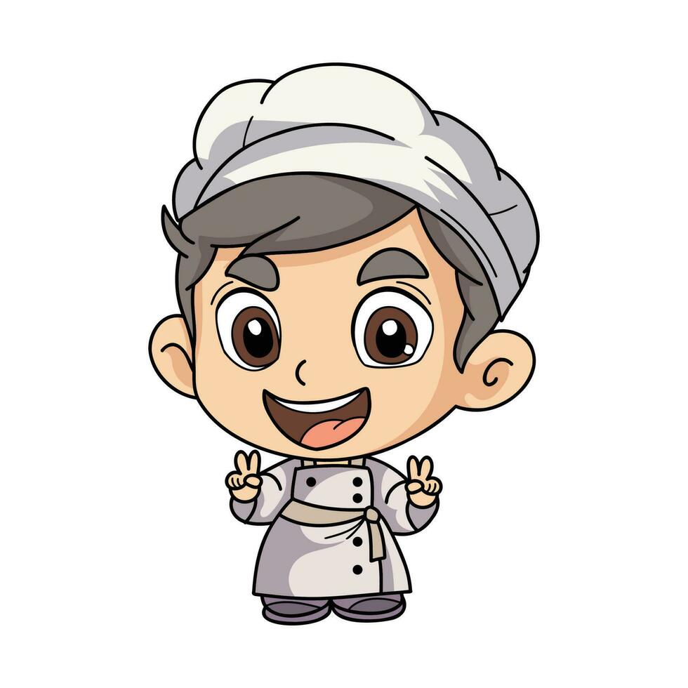 Happy chef male character illustration in doodle style vector