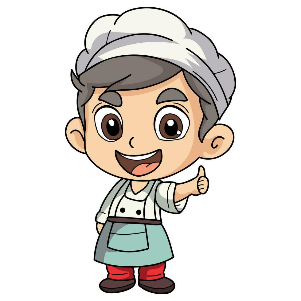 Happy chef male character illustration in doodle style vector