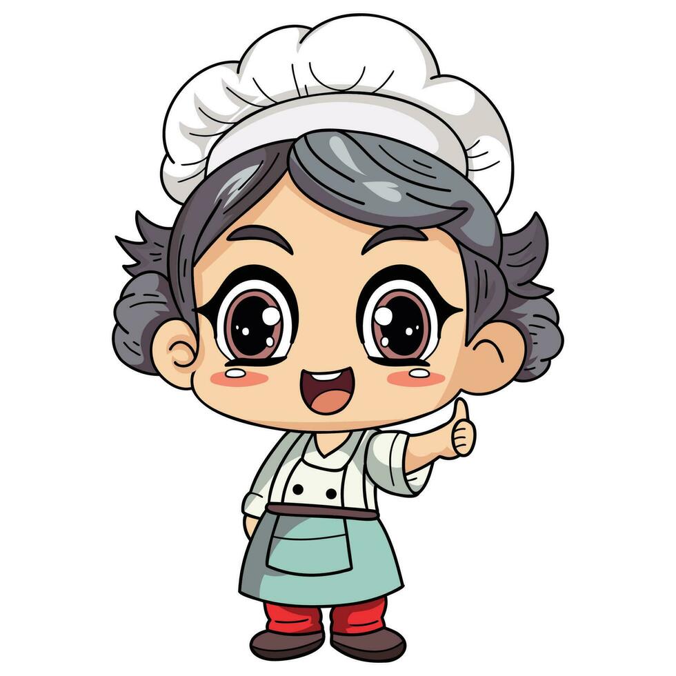 Happy chef male character illustration in doodle style vector