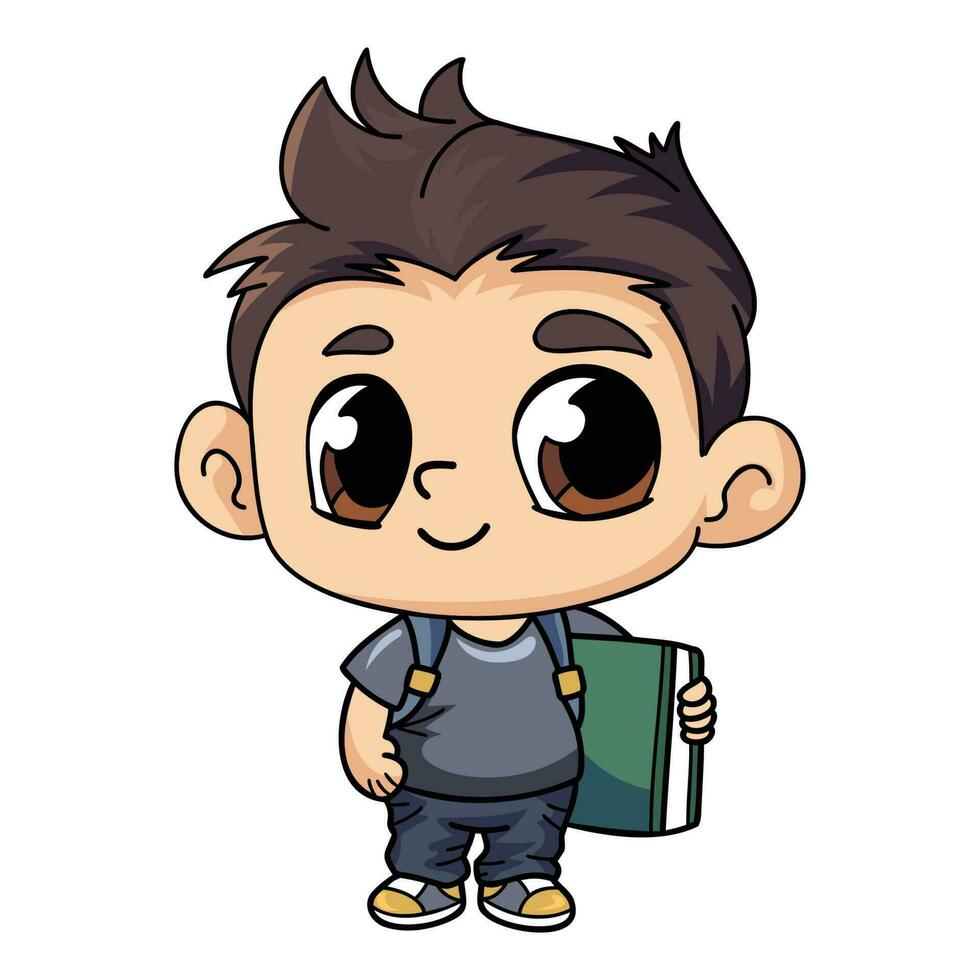 Happy boy holding a book illustration in doodle style vector