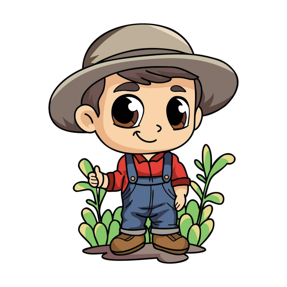 contento granjero hombre trabajando difícil personaje ilustración en garabatear estilo vector