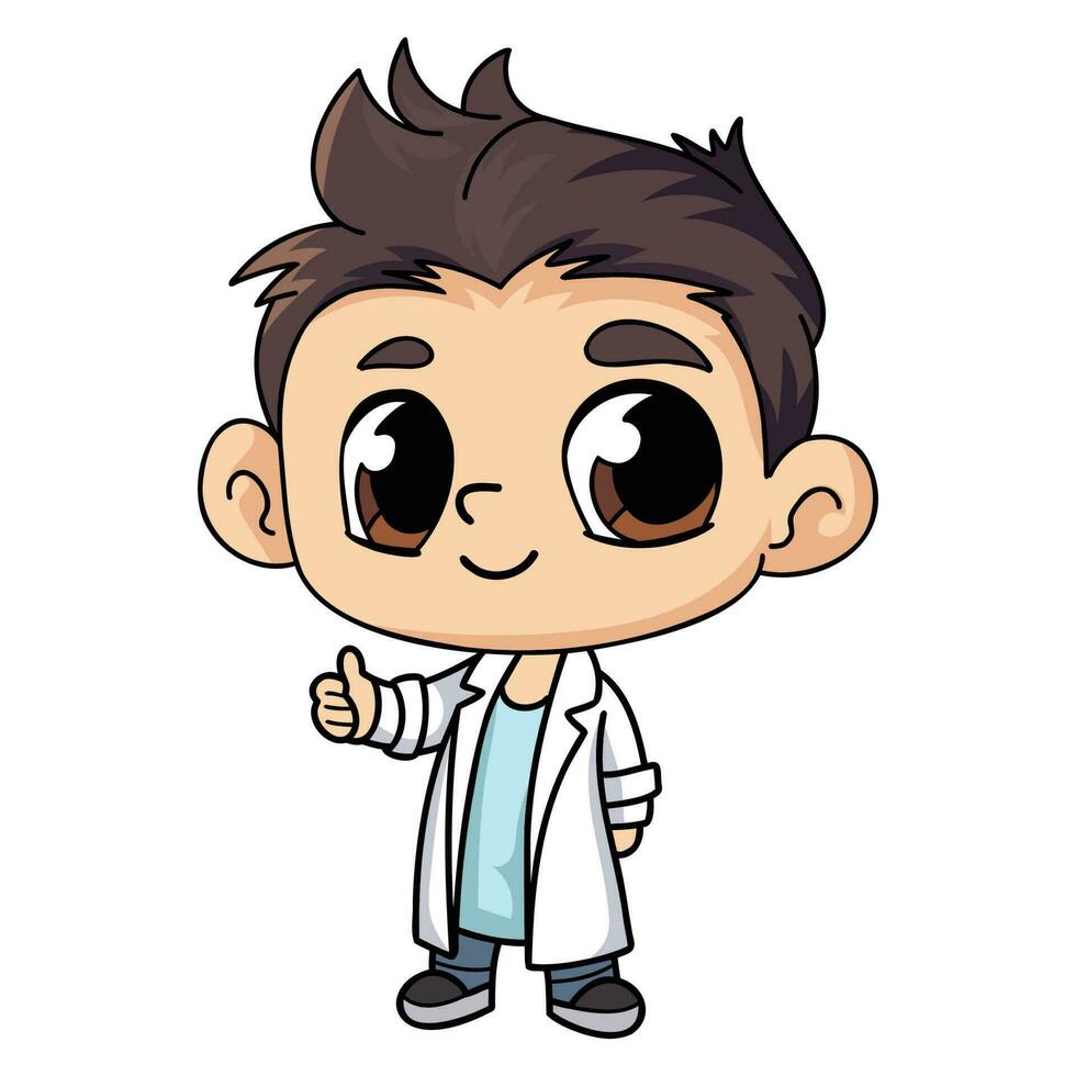 contento experto masculino médico personaje ilustración en garabatear estilo vector